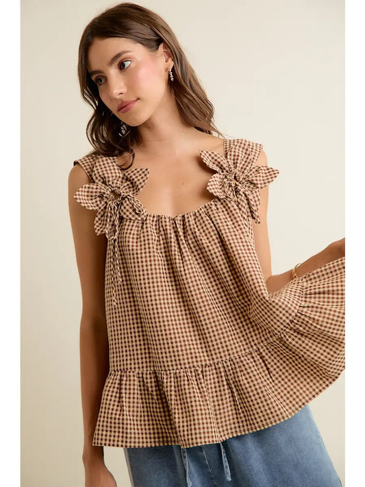 Gingham Floral Applique Tank