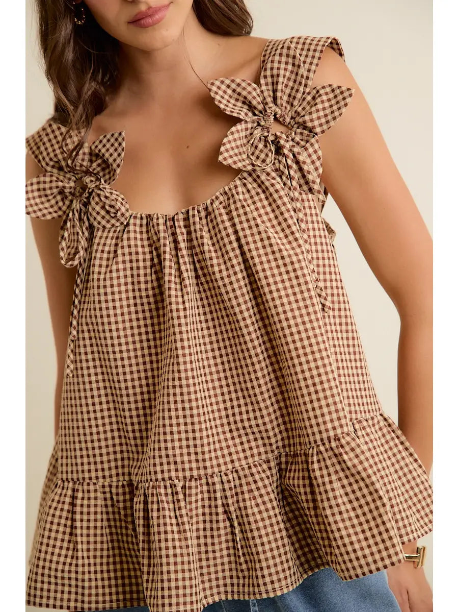 Gingham Floral Applique Tank