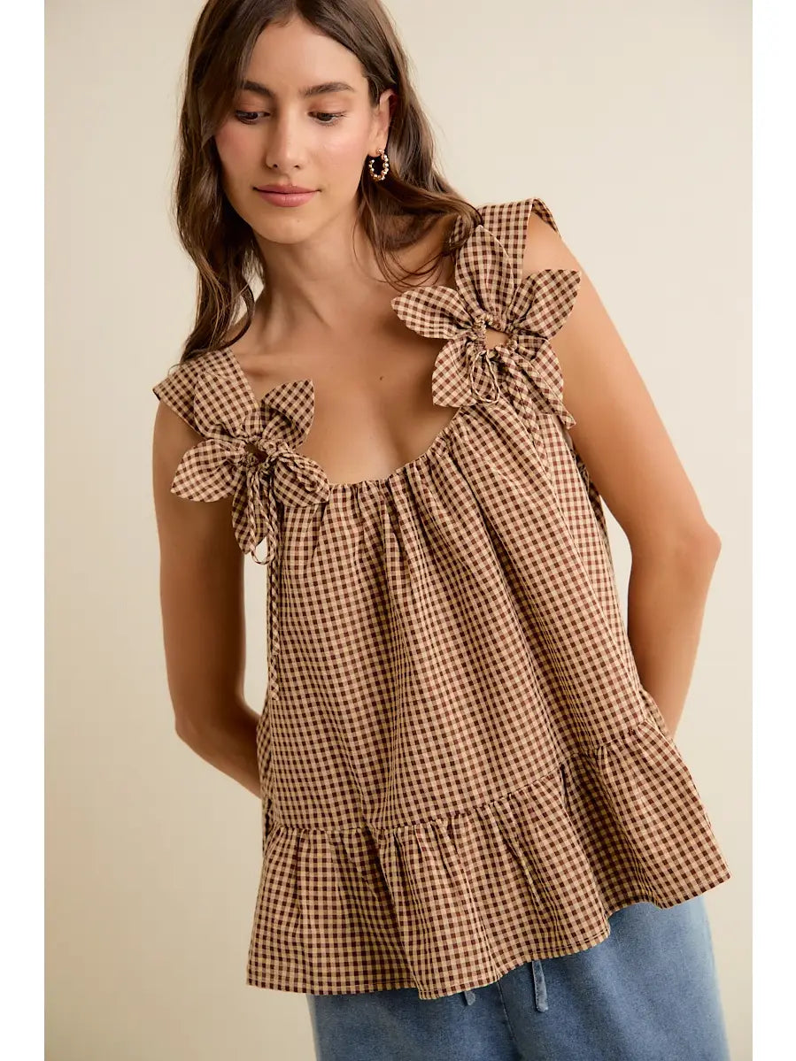 Gingham Floral Applique Tank