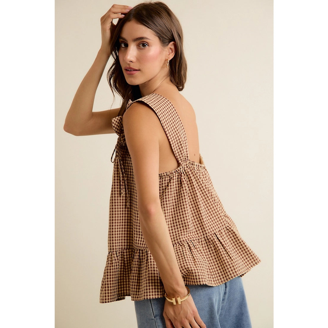 Gingham Floral Applique Tank