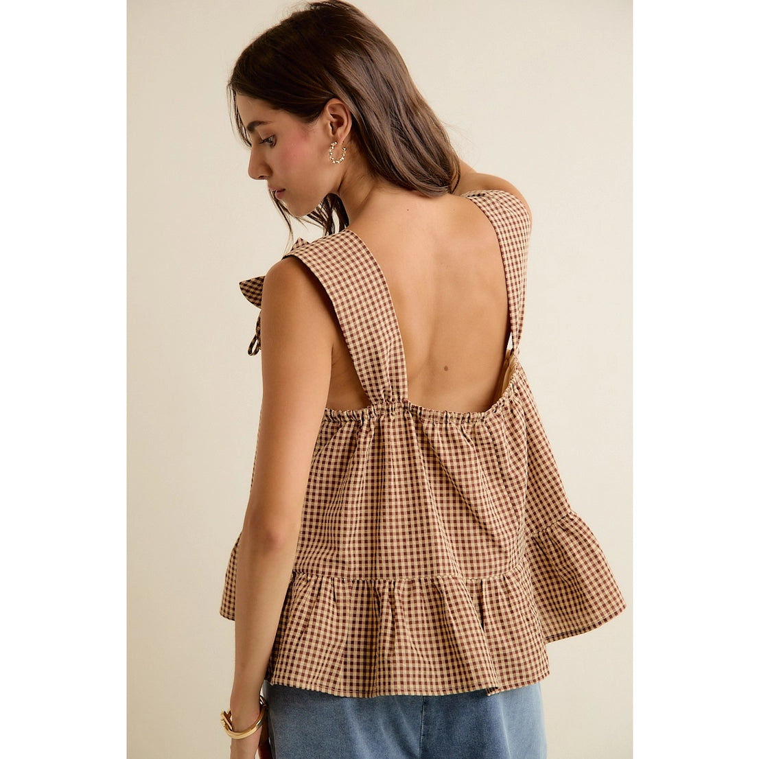Gingham Floral Applique Tank
