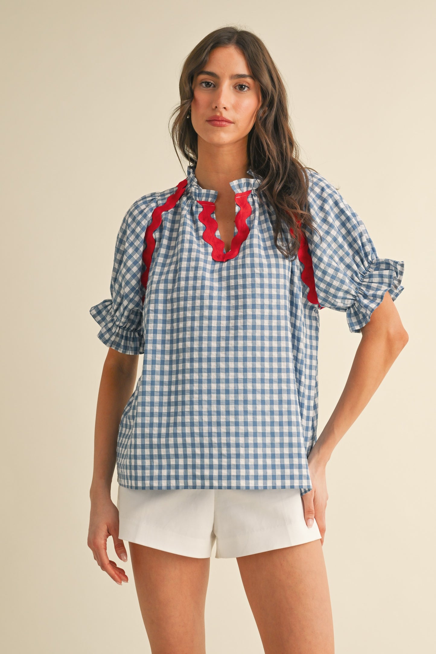 Ric Rac Light Blue Gingham Top