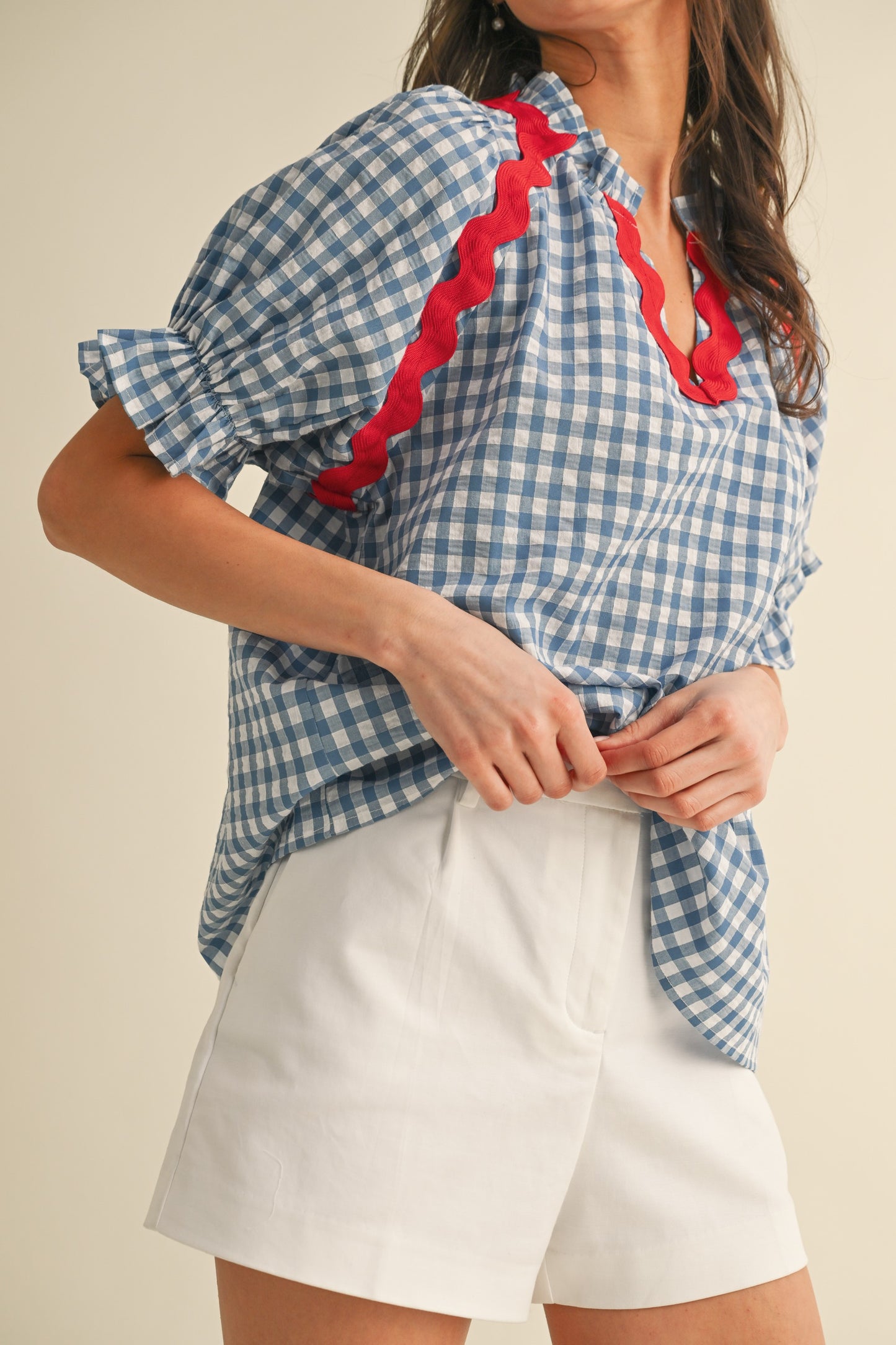 Ric Rac Light Blue Gingham Top