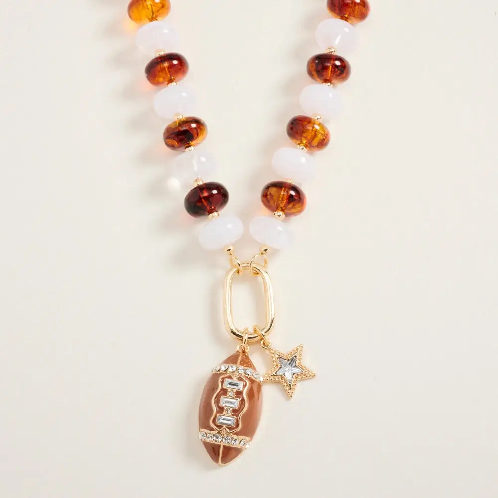 18 In Football Star Pendant Bead Necklace