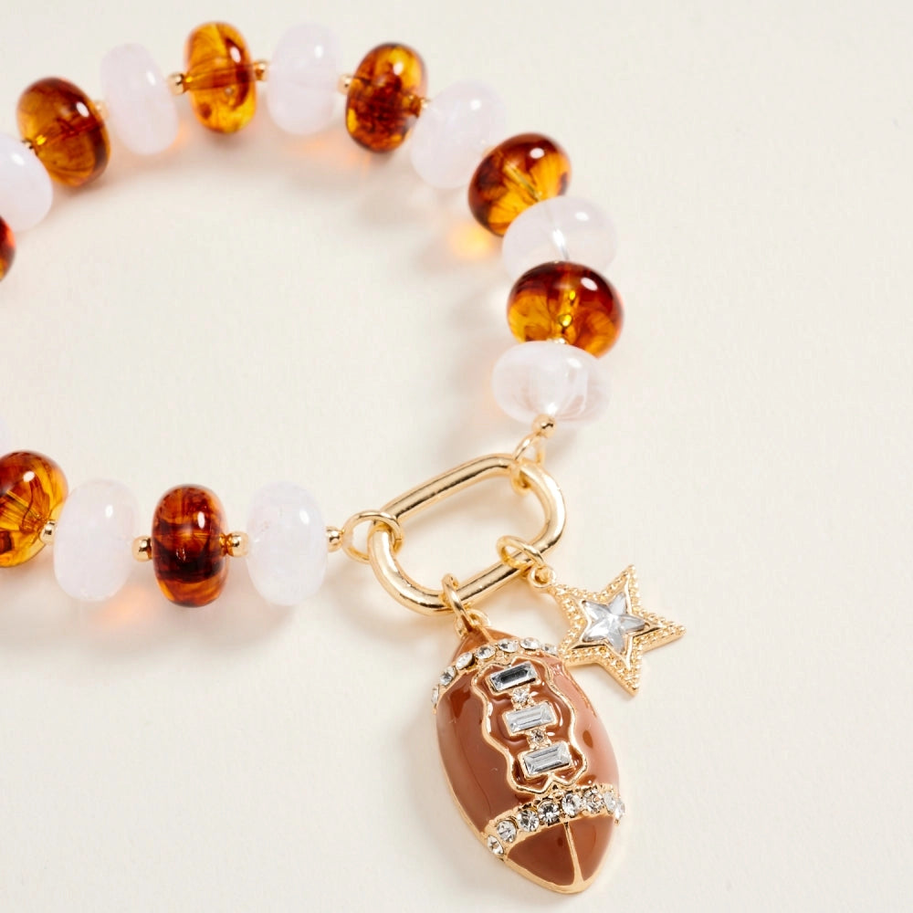 7.25 In Football Star Beaded Stretch Bracelet