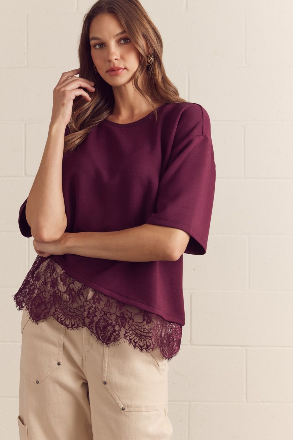 Lace Trimmed Short Sleeve Top