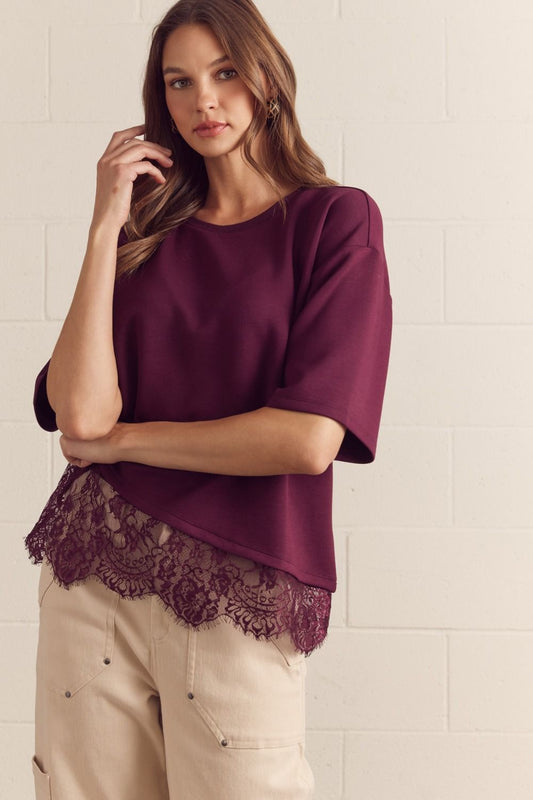 Lace Trimmed Short Sleeve Top
