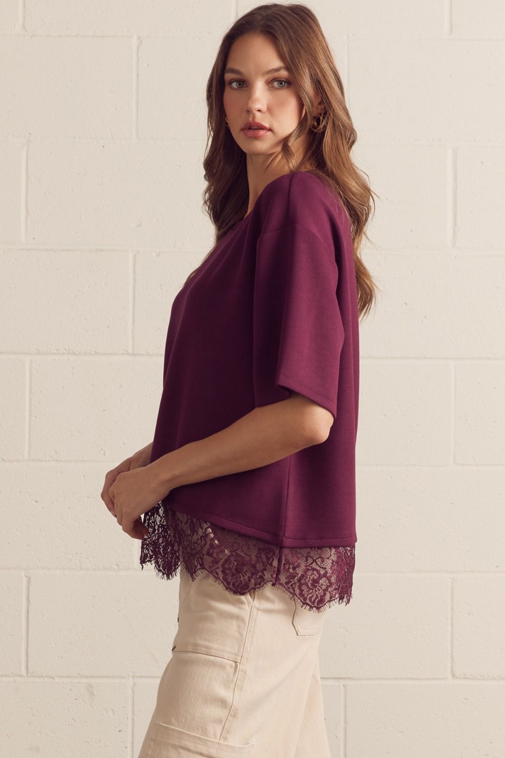 Lace Trimmed Short Sleeve Top