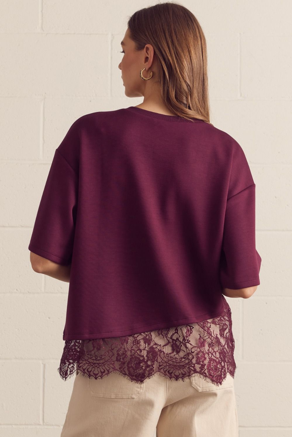 Lace Trimmed Short Sleeve Top