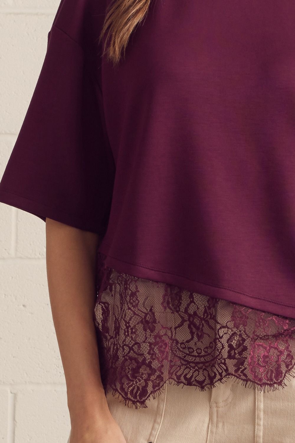 Lace Trimmed Short Sleeve Top